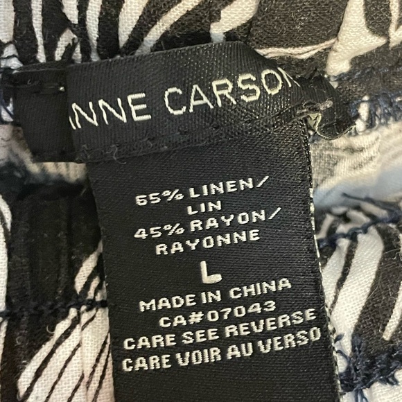 Anne Carson Linen and Rayon Wide Leg Floral Black and White Boho Pants Sz Large - Picture 8 of 8